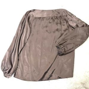 Sara I 100% Silk Long Sleeve‎ blouse Womens Size M Grey Brown